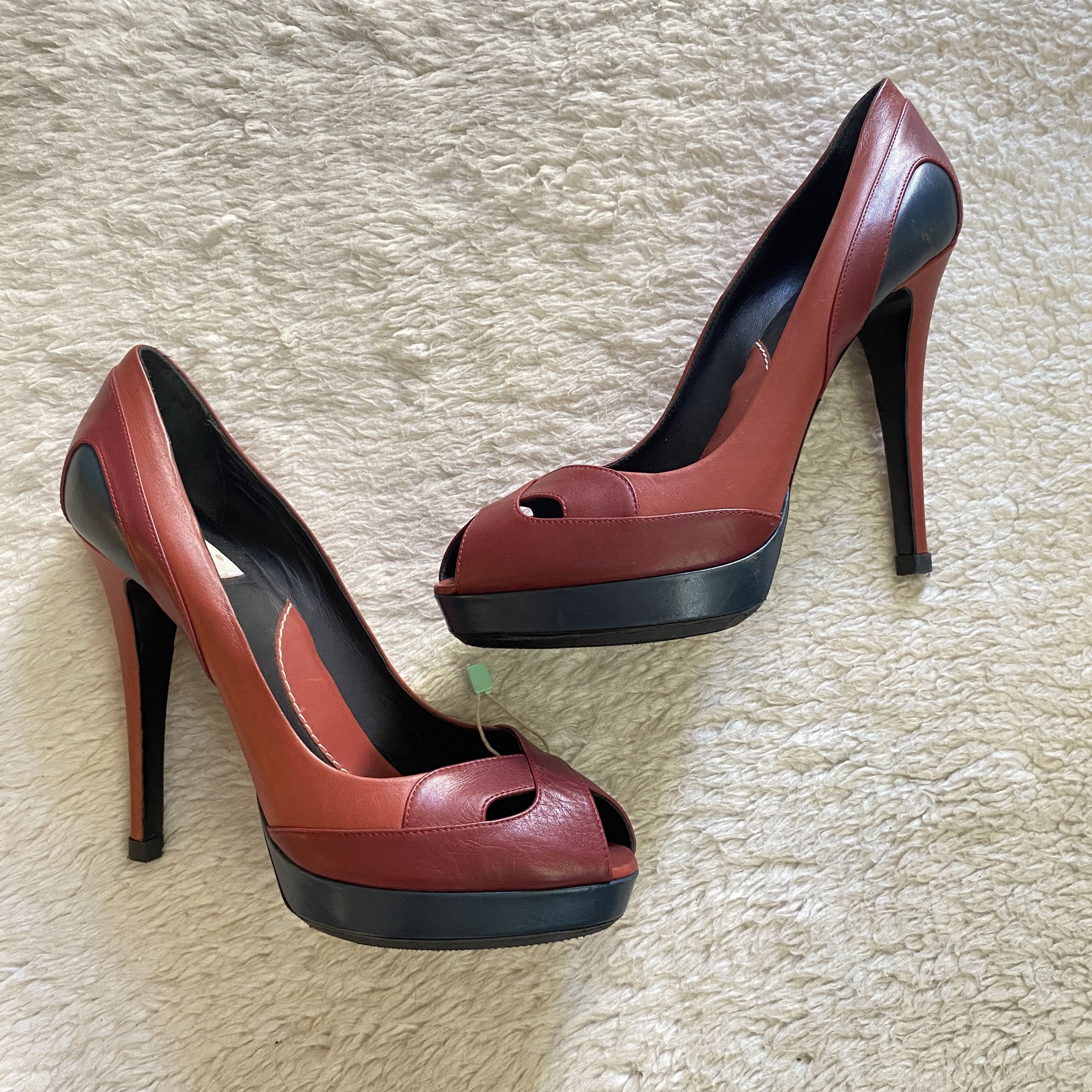 Kenzo KENZO Burgundy & Blue Leather Open Toe Heels Size US 9 / IT 39 - 8 Thumbnail