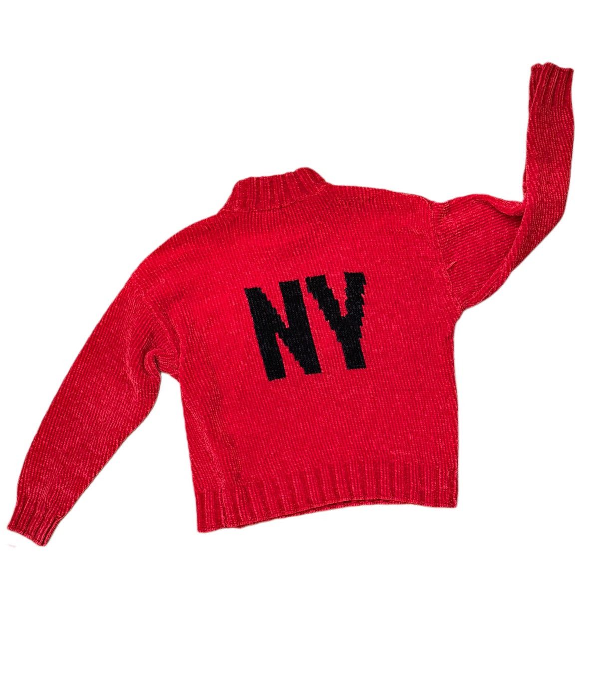 DKNY DKNY Red Chenille Knit “DK/NY” Sweater Size L / US 10 / IT 46 - 2 Thumbnail