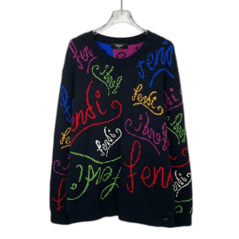 Fendi Fendi Black Logo Wool Long Sleeve Sweater Size US L / EU 52-54 / 3 - 1 Thumbnail