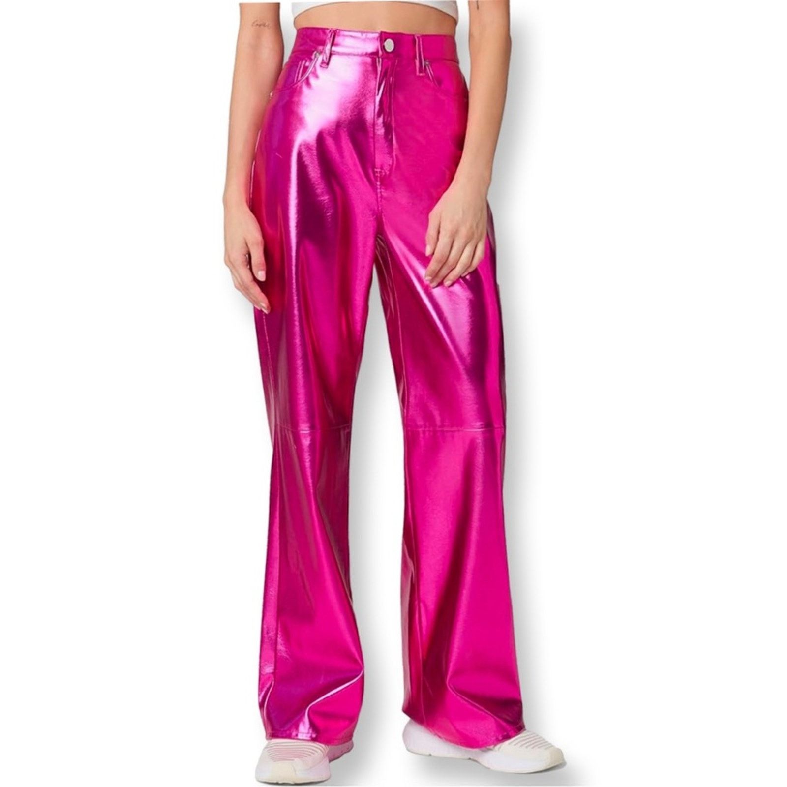 BLANKNYC [BlankNYC] NWT Hot Pink Faux Leather Wide Leg Franklin Pant Size 28" / US 6 / IT 42 - 2 Thumbnail