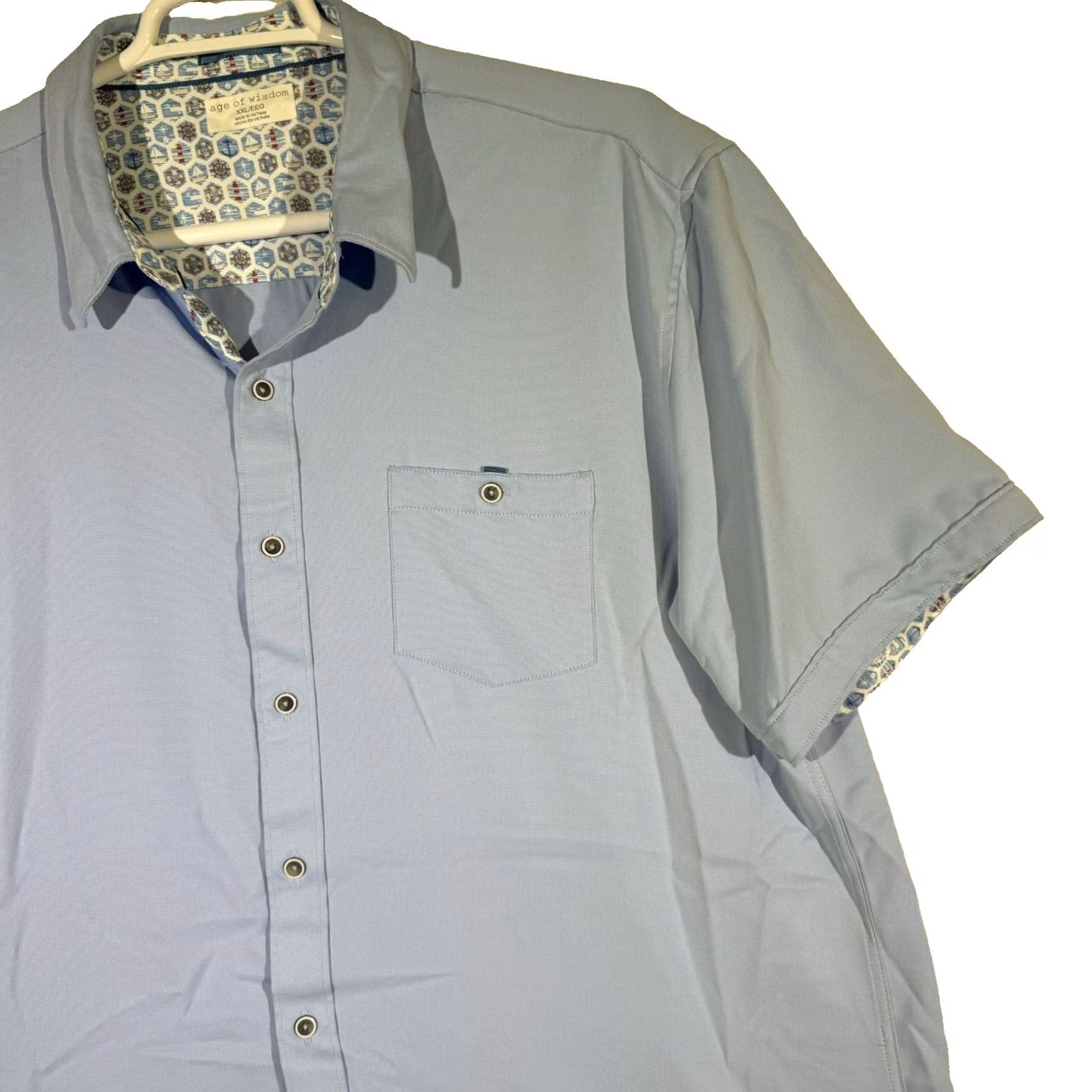 Vintage Age of Wisdom Shirt 2XL Blue Men’s Short‑Sleeve Button‑Up 100% Polyester M232 Size US XXL / EU 58 / 5 - 6 Thumbnail