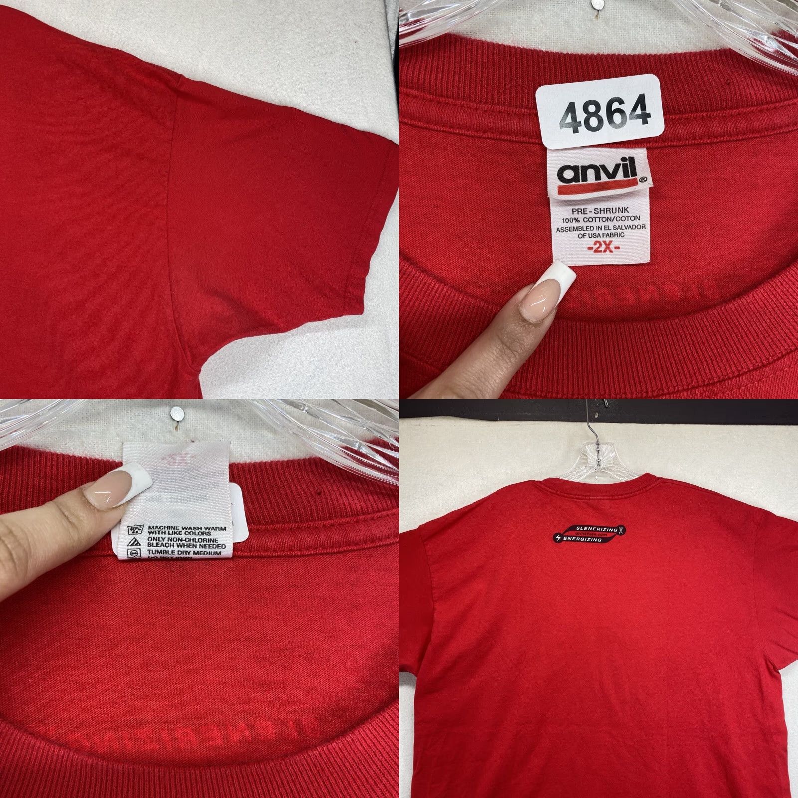 Anvil VINTAGE Anvil Fuze T-Shirt Promo 90s Y2K Men XL Red Solid Short Sleeve Crew Neck Double-Sided Size US XL / EU 56 / 4 - 8 Thumbnail