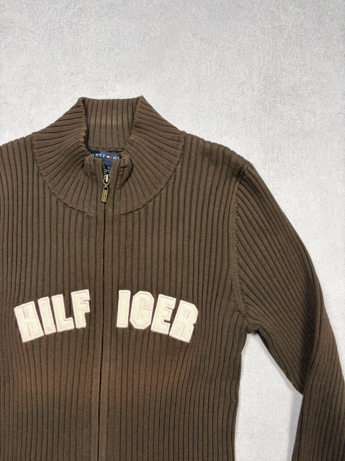 Tommy Hilfiger Tommy Hilfiger Ribbed Zip Up Brown Spell Out Logo Y2K 2000s Size M / US 6-8 / IT 42-44 - 2 Thumbnail