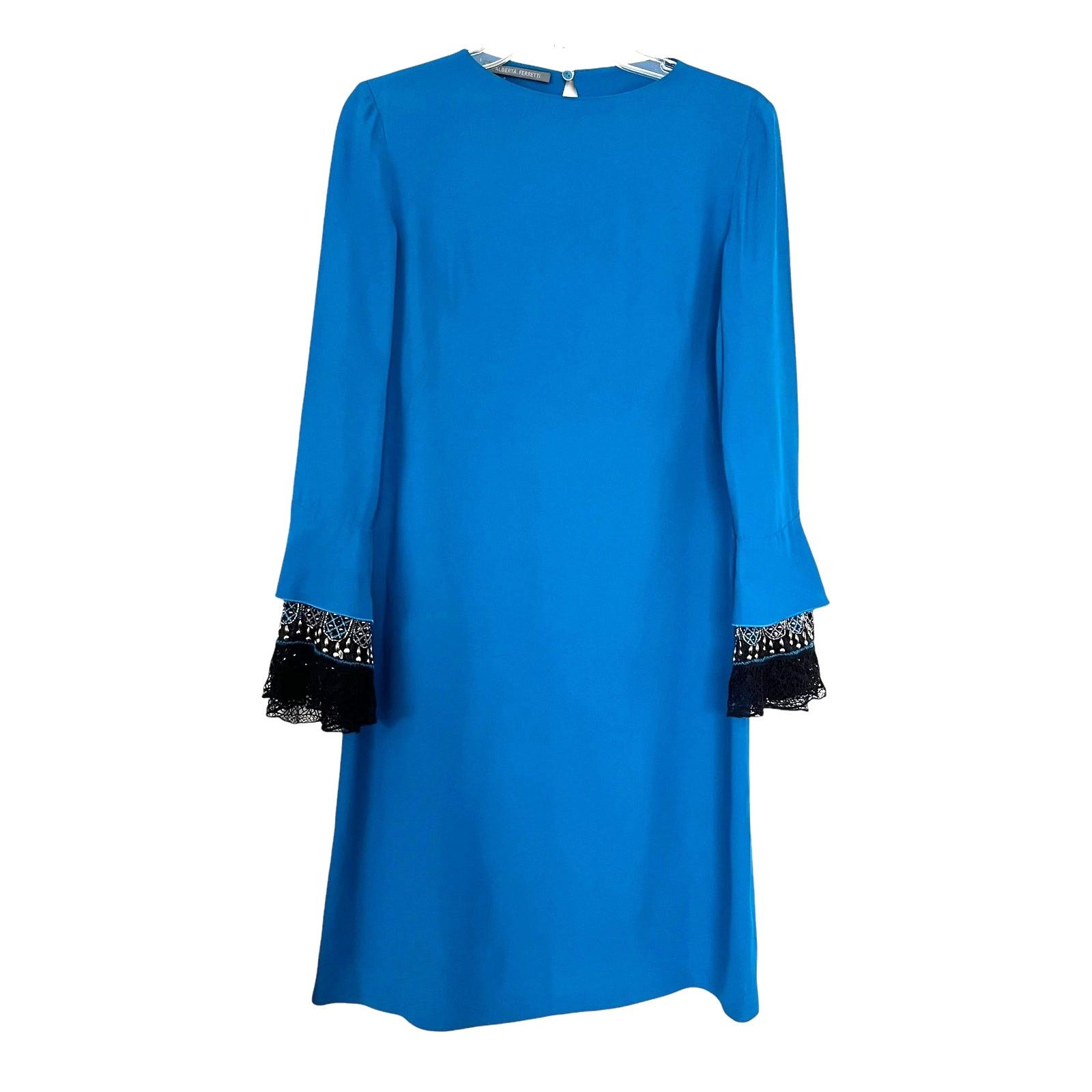 chinese dress ladies appliqu-detail silk navy blue dress AlbertaFerretti  D'Adlia