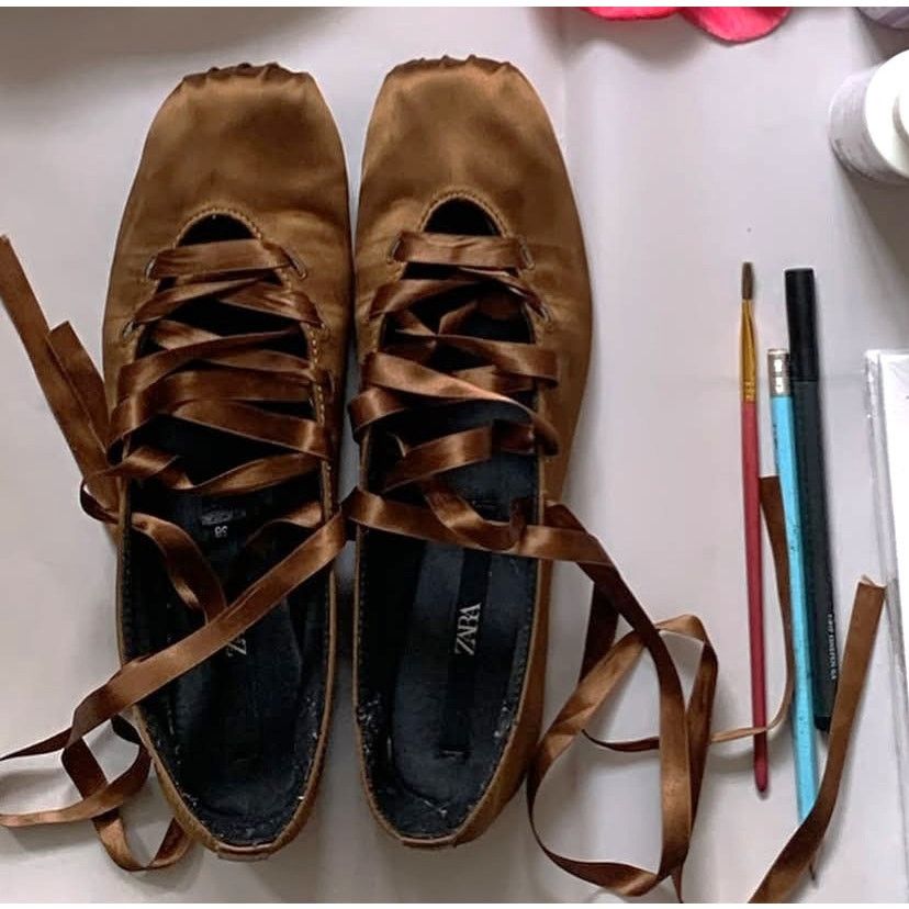 Zara ZARA Lace Up Ballet Flats NWT Size US 7.5 / IT 37.5 - 10 Thumbnail