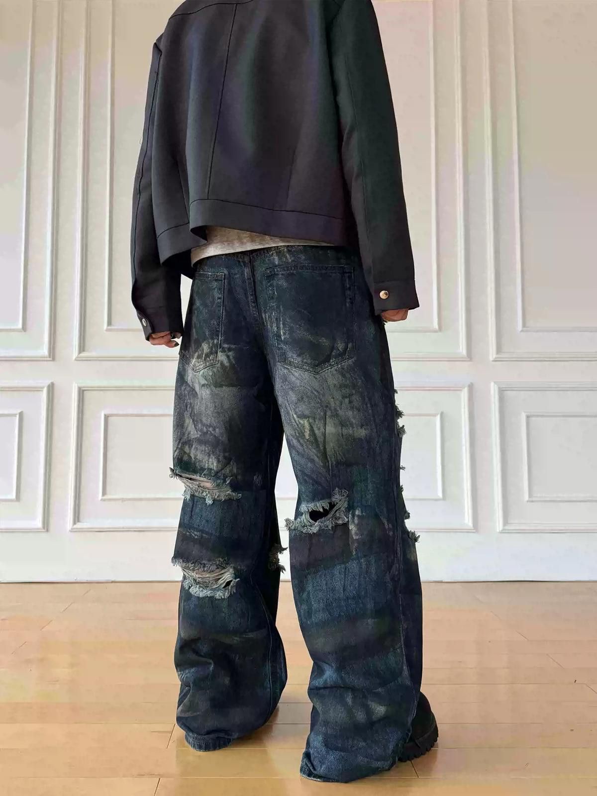 Japanese Brand Ripped Painted Baggy Wide Leg Denim Jeans Size US 30 / EU 46 - 5 Thumbnail