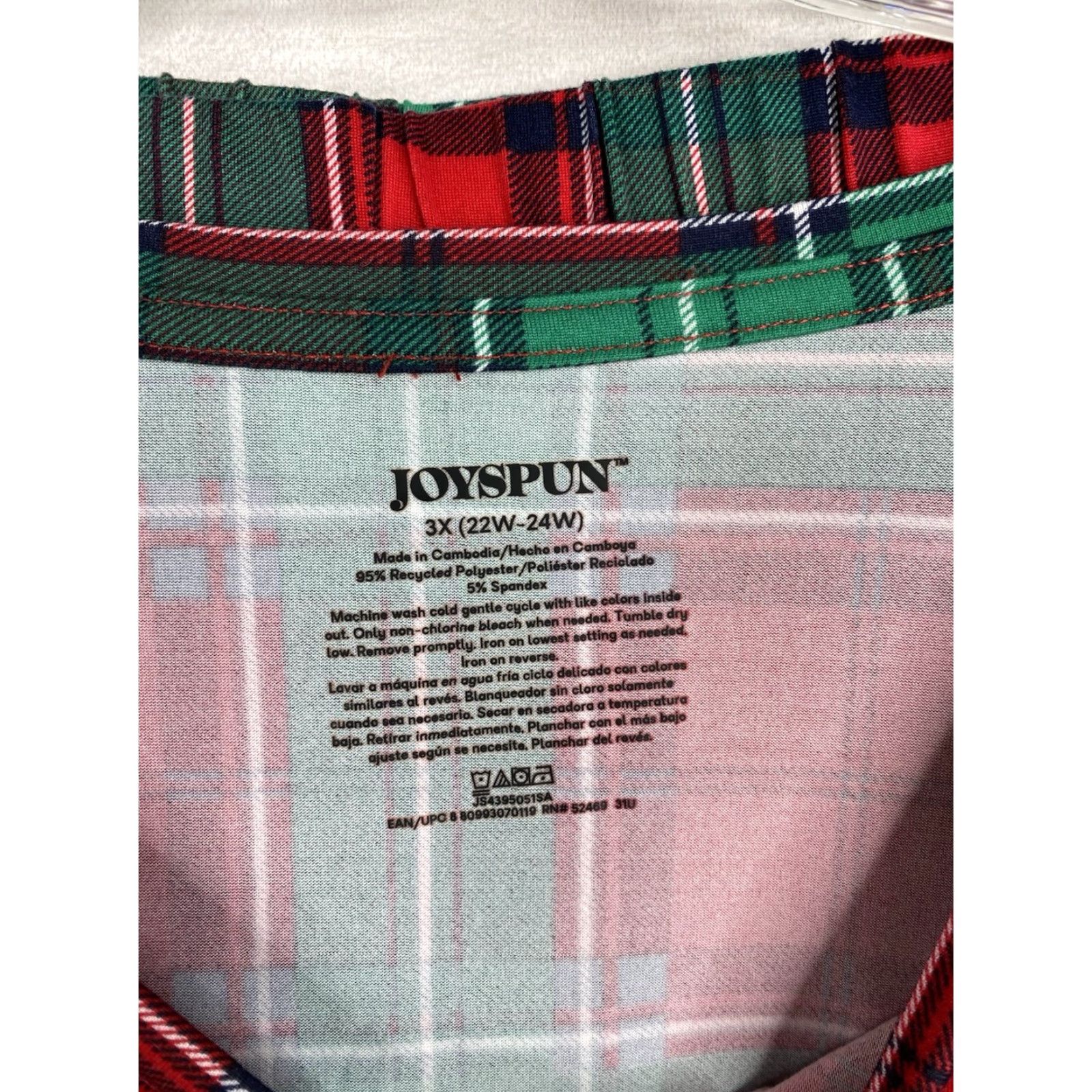 Vintage JOYSPUN Pajama Set Womens 3X 22W 24W Red Green Plaid Holiday Cheers Size ONE SIZE - 3 Thumbnail