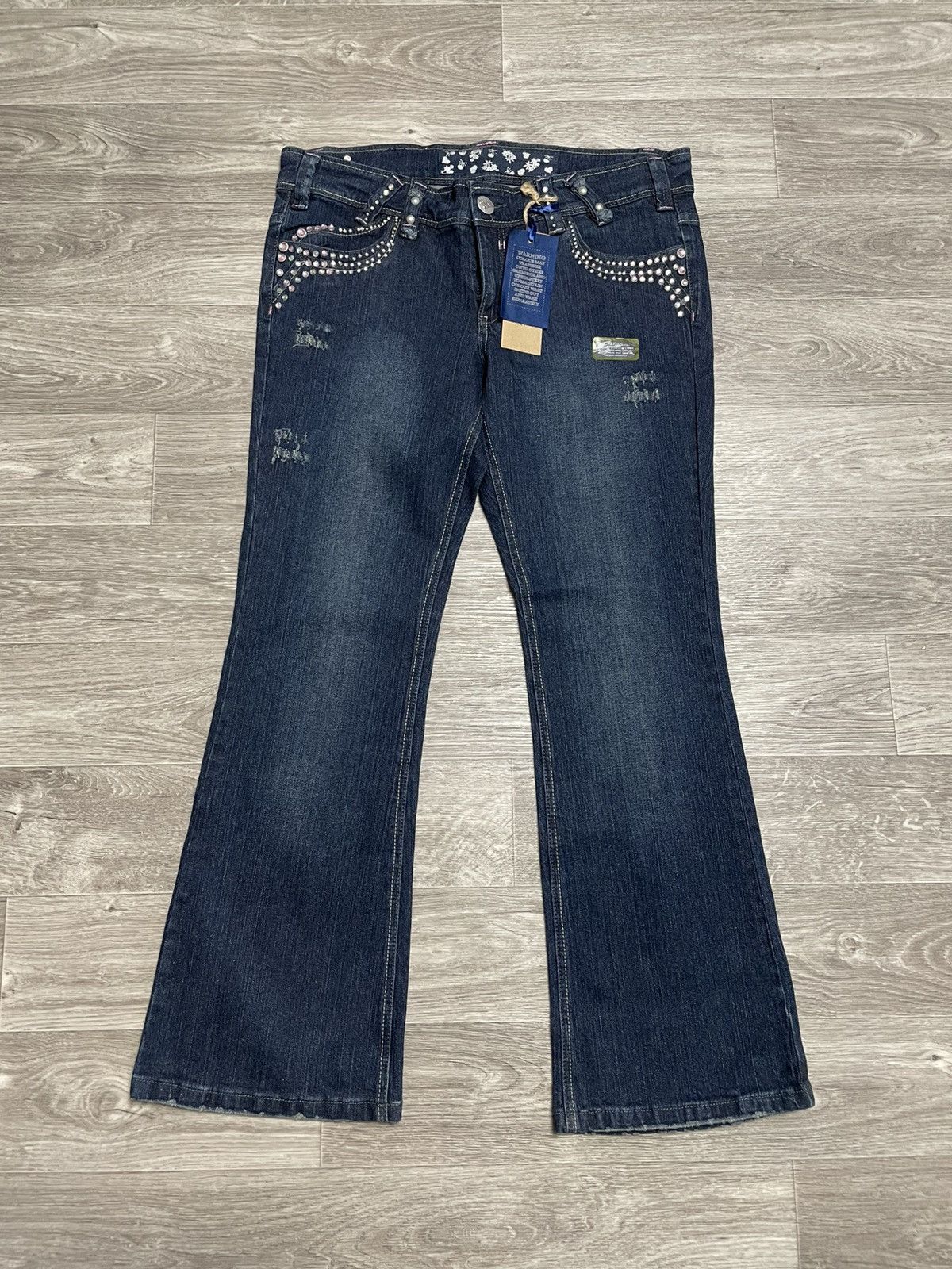 Japanese Brand New Boot Cut Rhinestones Denim Jeans Vintage Y2K 90s Punk Size 38" / US 16 / IT 52 - 1 Thumbnail