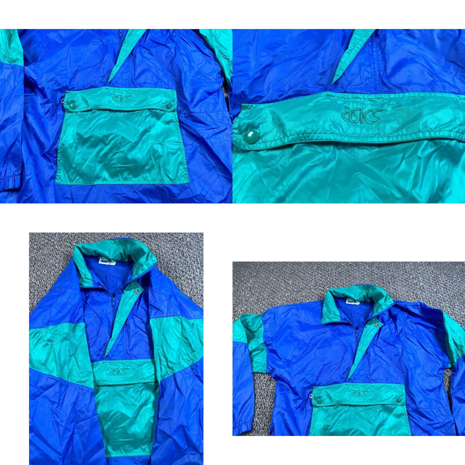 Asics VINTAGE ASICS 90s Windbreaker Jacket Adult Medium Blue Green Geometric Hooded Mens Size US M / EU 48-50 / 2 - 8 Thumbnail
