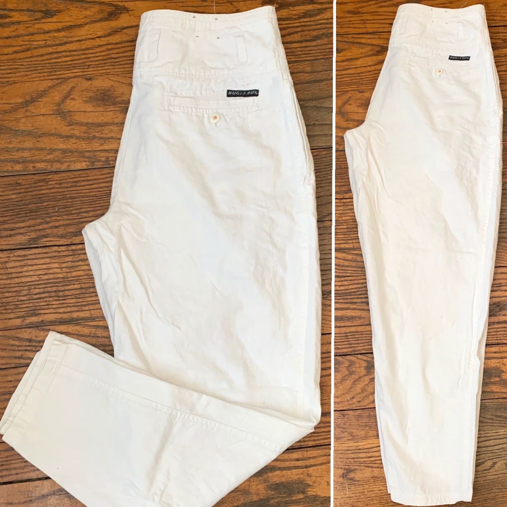 Bugle Boy VINTAGE Bugle Boy Pants Men White Cotton 32 X 32 High Waist Tapered Leg Inseam 30 1/2” Zipper Fly 80s 90s Retro Casual Size US 32 / EU 48 - 2 Thumbnail