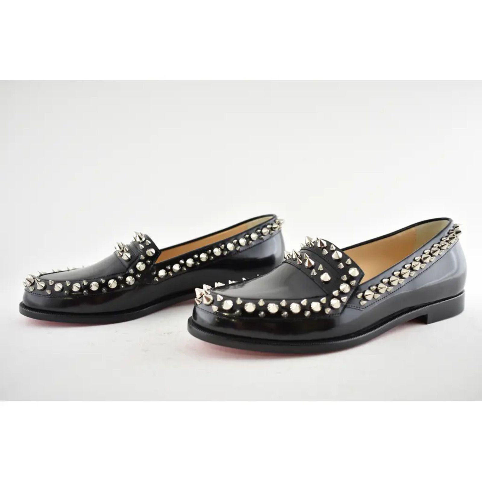 Christian Louboutin Mattia Spikes Donna Flat Black Calf Leather Slip Loafer 39 Size US 9 / IT 39 - 9 Thumbnail