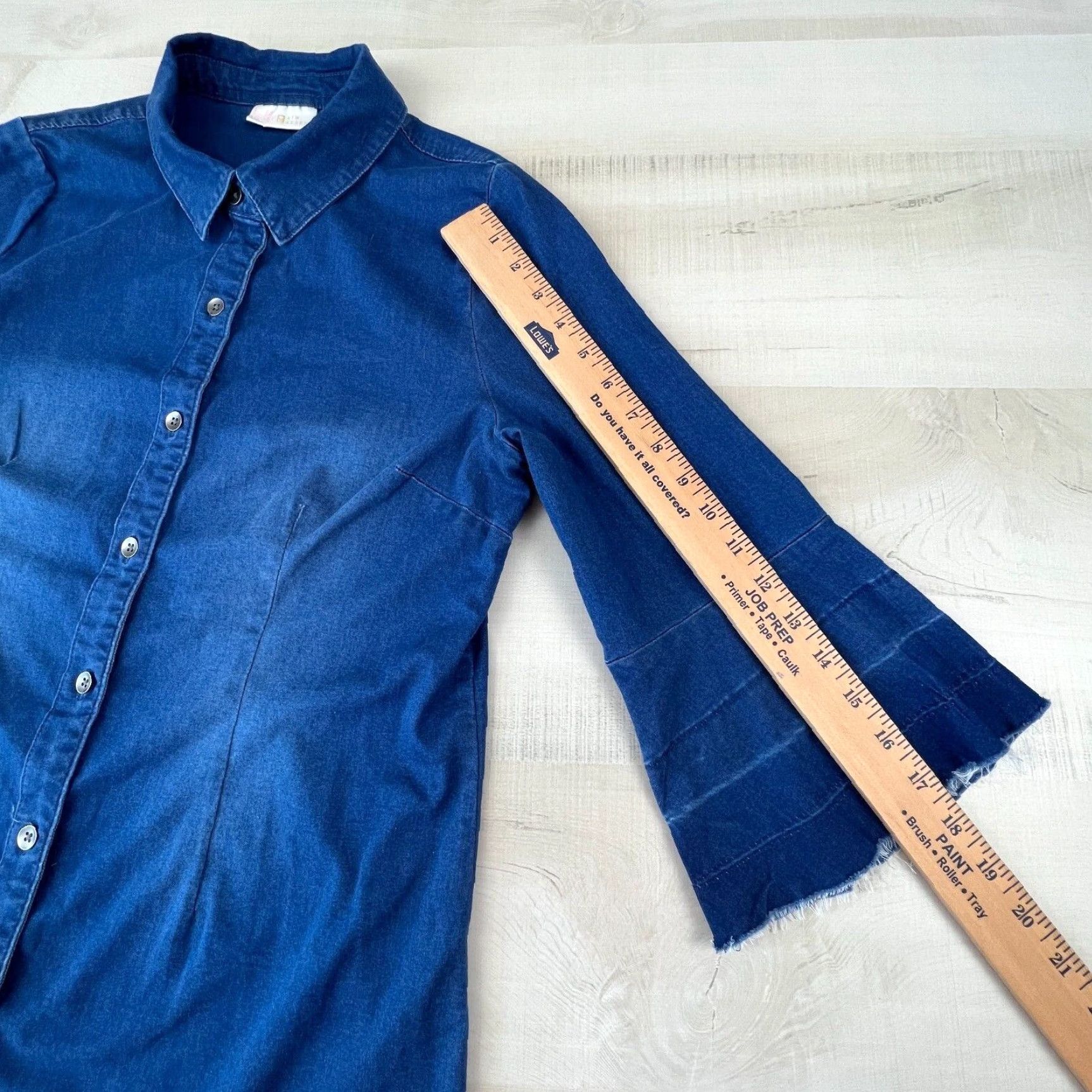 Vintage Belle Kim Gravel Womens Top XS Blue Chambray Button Up 3/4 Sleeve Shirt Size XS / US 0-2 / IT 36-38 - 7 Thumbnail