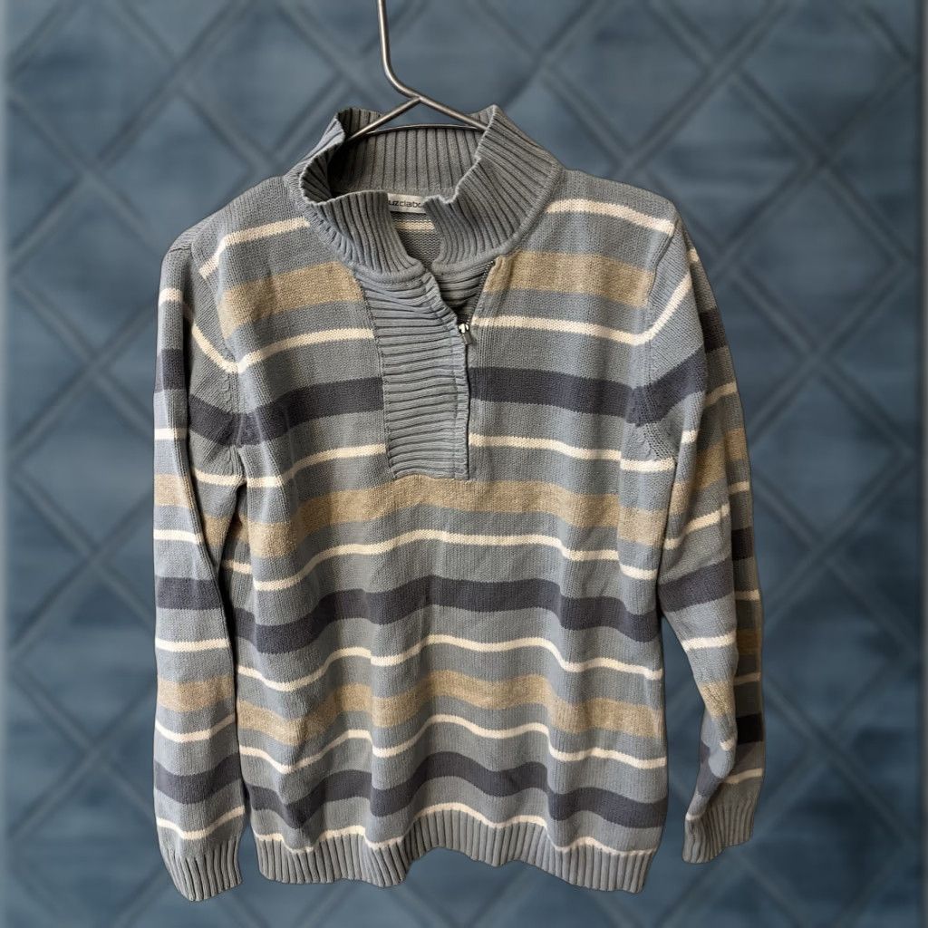 Liz Claiborne Liz Claiborne Sweater Women’s Size XL Blue Striped Cotton Pullover 1/4 Zip Long Sleeve Casual Size XL / US 12-14 / IT 48-50 - 1 Thumbnail