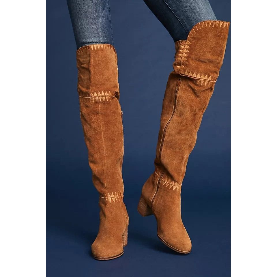 Anthropologie NEW ANTHROPOLOGIE $265 EMBROIDERED SUEDE OVER THE KNEE BOOTS Size US 8 / IT 38 - 1 Thumbnail