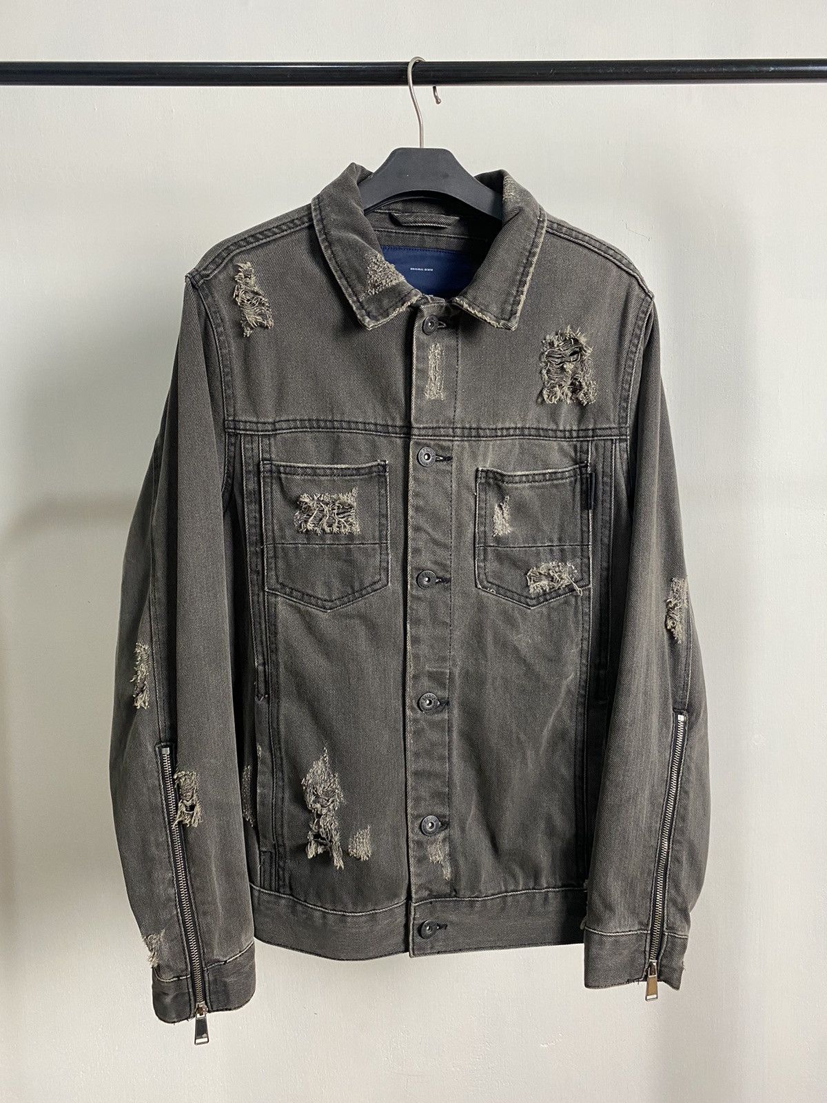 Zara Man Multi Zip Distressed Denim Jacket
