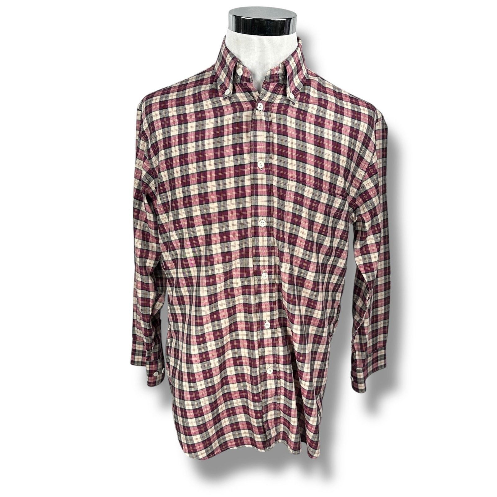 Brioni Brioni Shirt Mens Large Red Gray Beige Check Plaid Cotton Size US L / EU 52-54 / 3 - 1 Thumbnail
