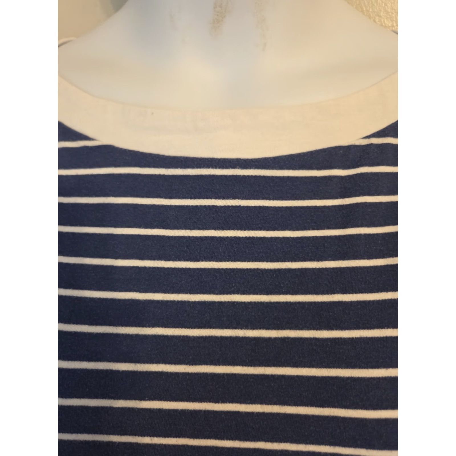 Vintage Chic CHIC Blue Nautical Stripe Short Sleeve Casual Top Shirt 3X Women Plus Size Round Neck Shirt Size XXL / US 16-18 / IT 52-54 - 2 Thumbnail