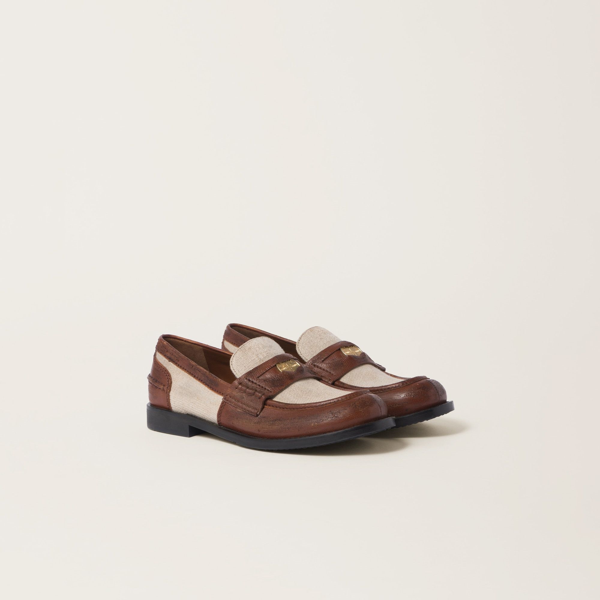 Miu Miu Leather and Linen Vintage Effect Penny Loafer Shoes Size US 9 / IT 39 - 1 Thumbnail
