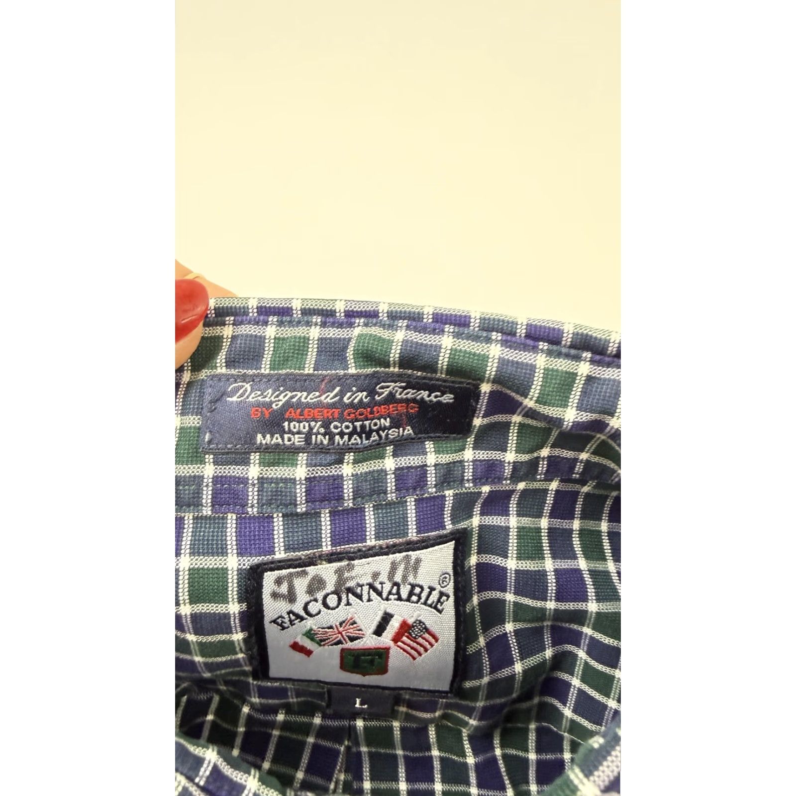 Faconnable VINTAGE Faconnable Shirt Mens Large Green Blue Check Button Down Long Sleeve Casual Size US L / EU 52-54 / 3 - 5 Thumbnail