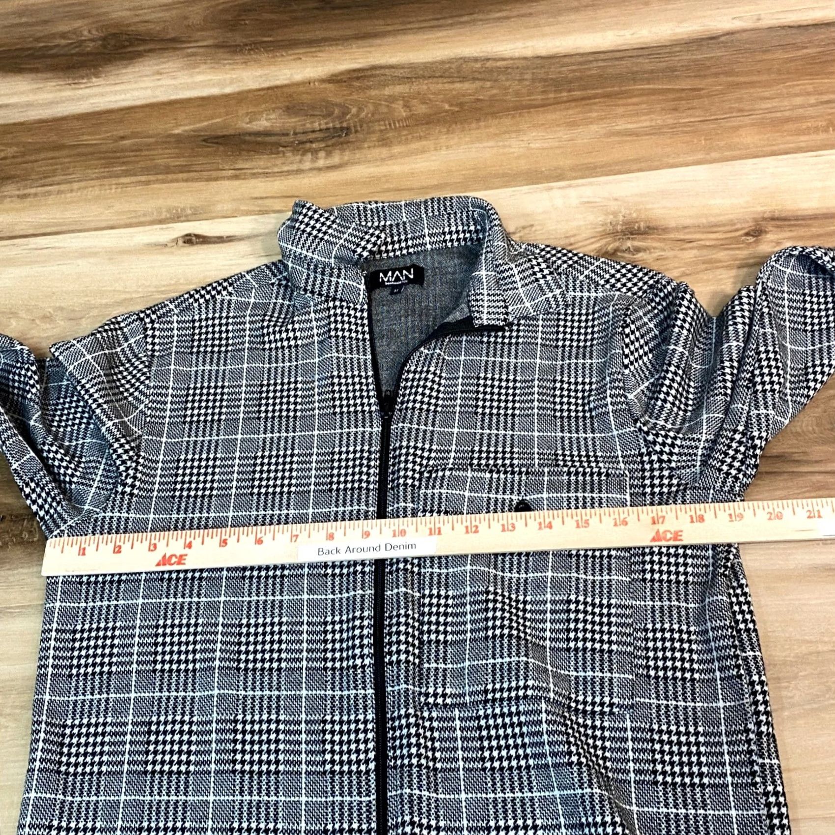 Vintage BoohooMAN Shirt Mens Medium Plaid Zip-Up Collared Shirt Jacket Black White Size US M / EU 48-50 / 2 - 5 Thumbnail
