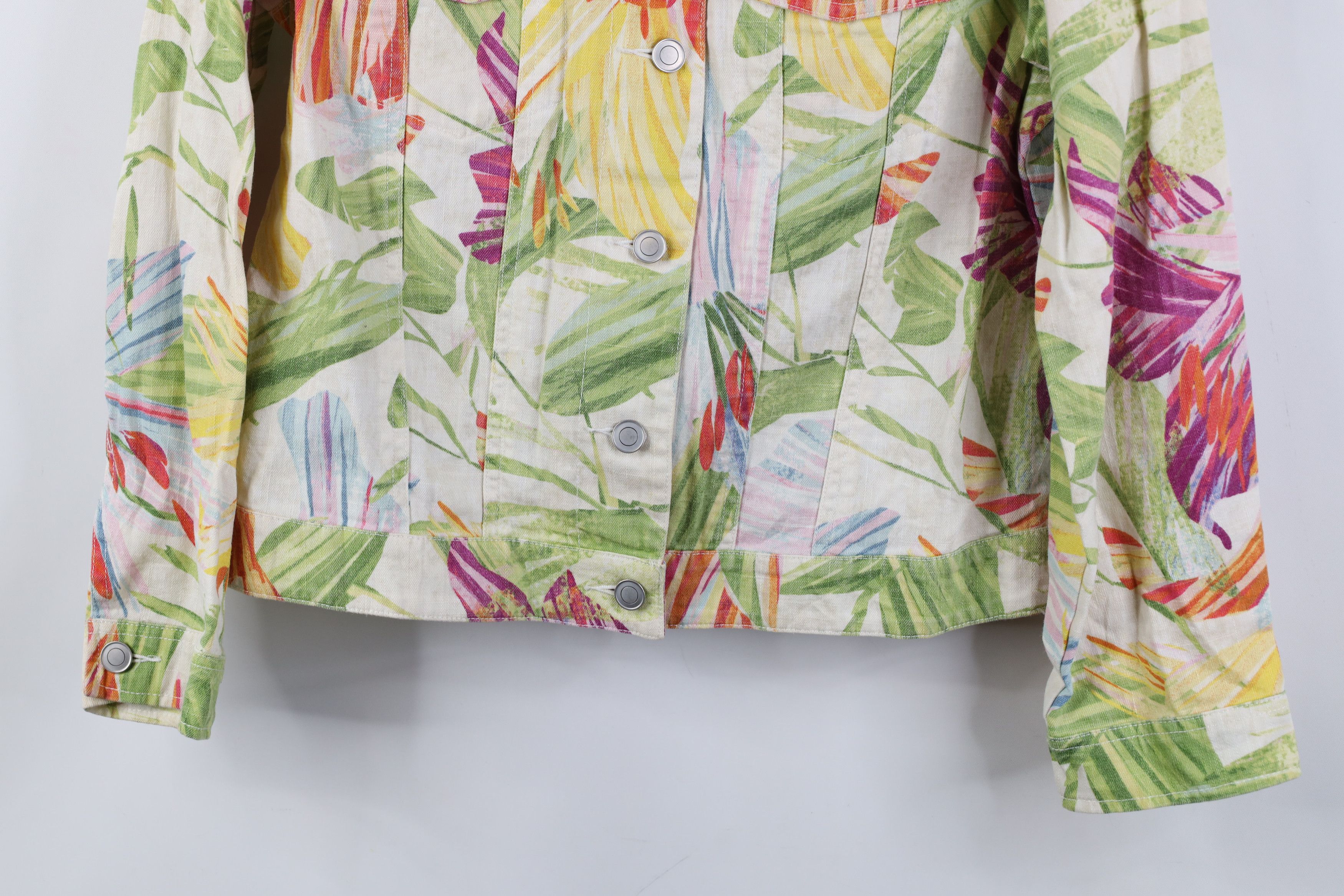 Chicos Vintage Chicos All Over Print Flower Linen Trucker Jacket Size XS / US 0-2 / IT 36-38 - 3 Thumbnail