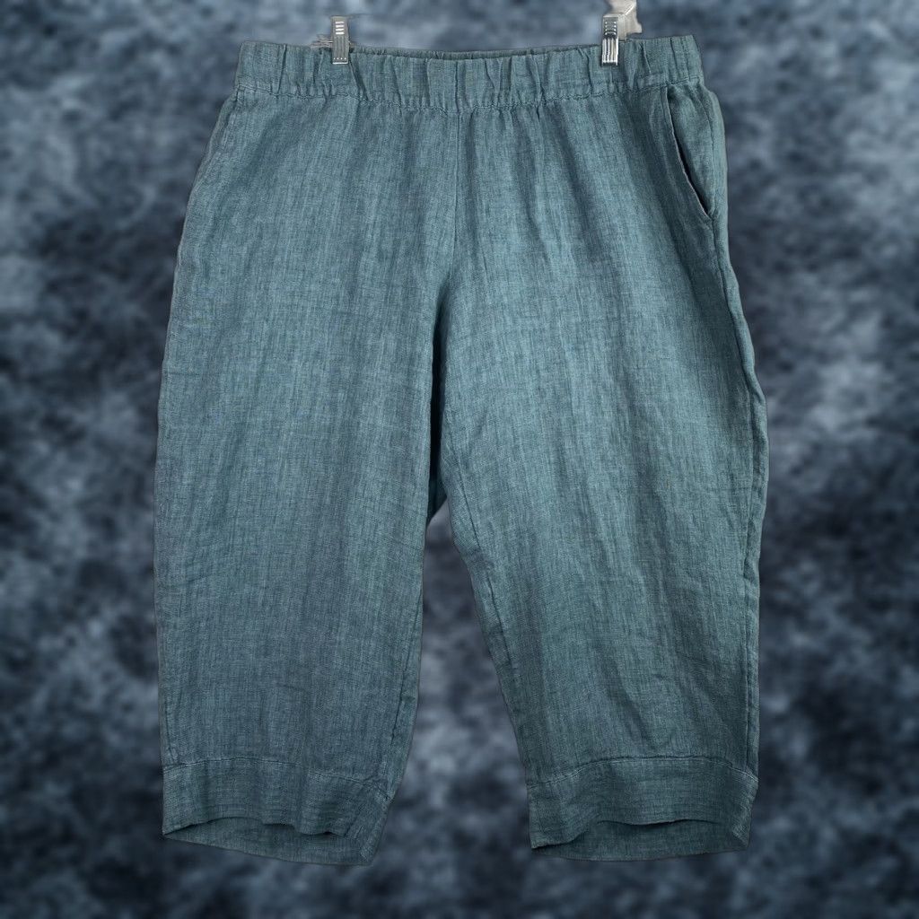 J. Jill J.Jill Pure Jill Linen Pants XL Petite Beac h Pockets Cropped Relaxed Fit Wide-Leg Linen Adult Pants Blue Solid 90s Beach Womens Size 40" / US 18 - 1 Thumbnail