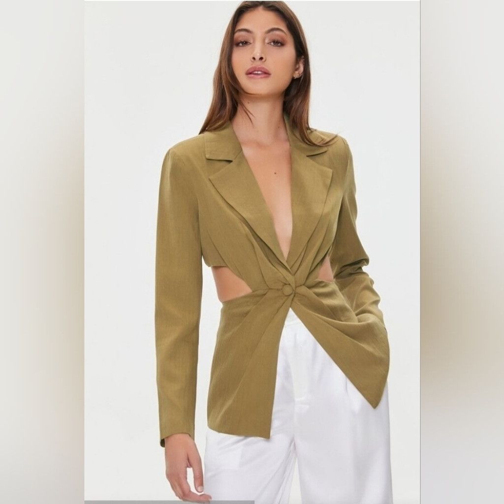Forever 21 NWT Forever 21 Plunging Cutout Buttoned Blazer in Cigar Size S / US 4 / IT 40 - 1 Thumbnail