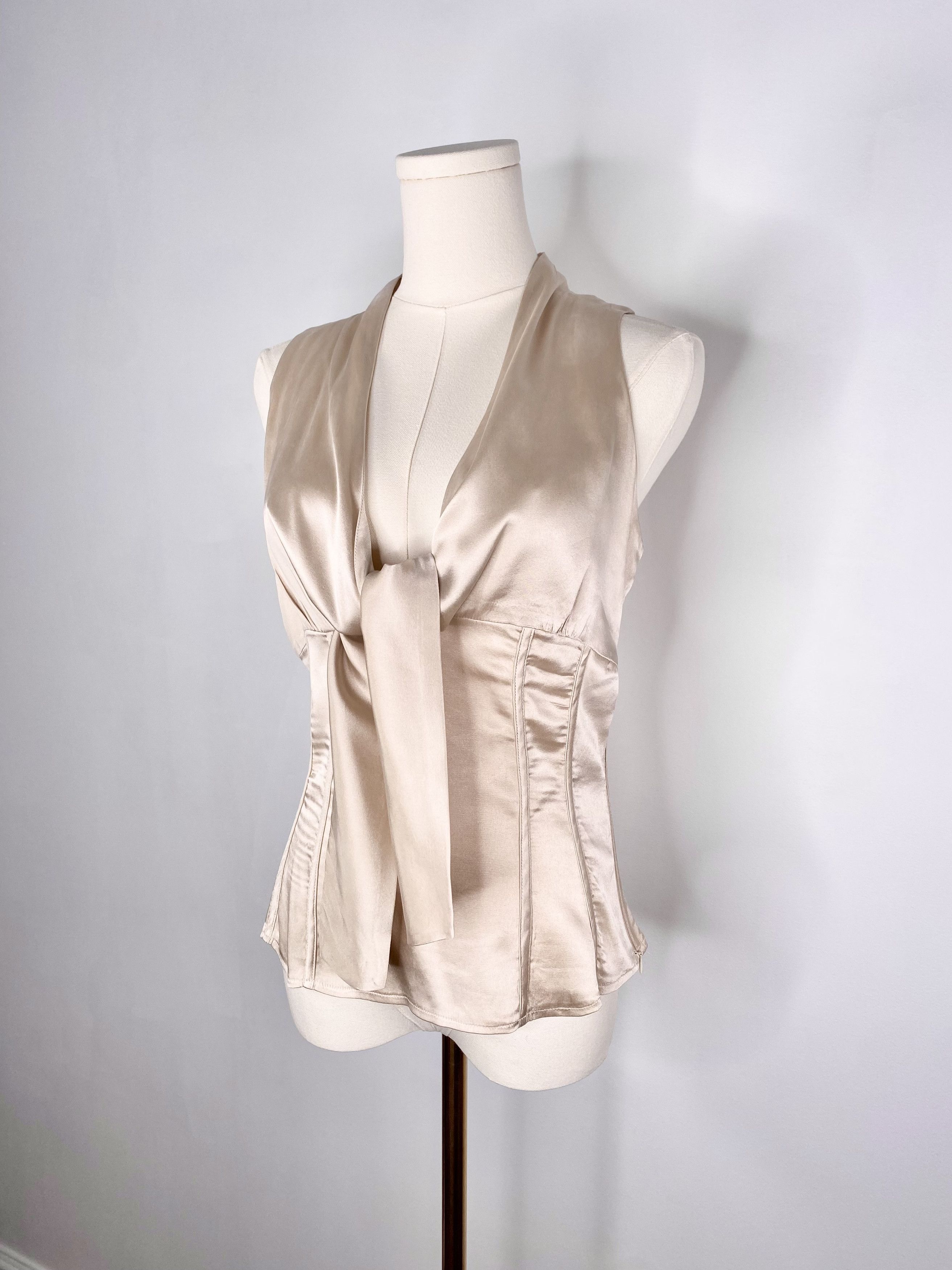 Adolfo Dominguez Adolfo Dominguez - Silk beige ribbon blouse Size XS / US 0-2 / IT 36-38 - 7 Thumbnail