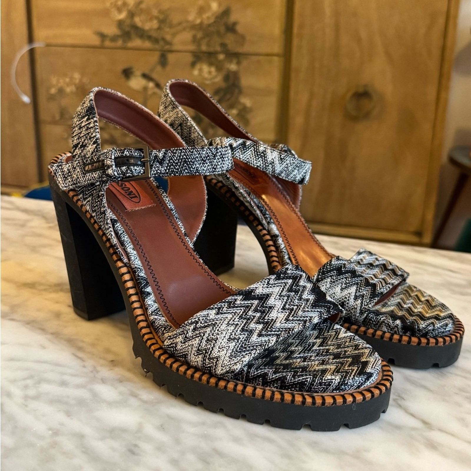 Missoni Missoni Black and Gray Zigzag Heels Size US 8.5 / IT 38.5 - 1 Thumbnail