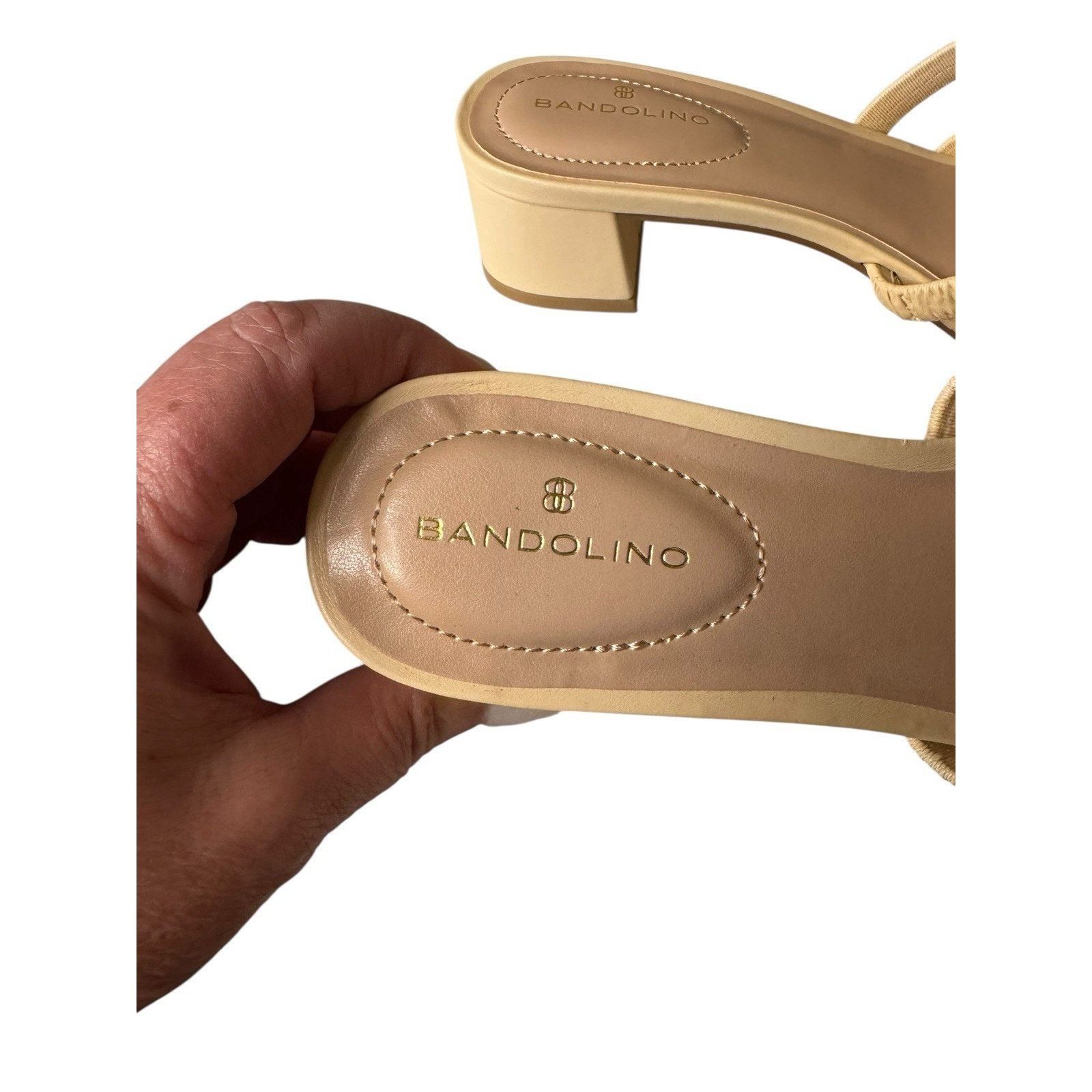 Other Bandolino Runrun Cross Cross Sandals Beige Yellow Block Heel Size US 8 / IT 38 - 4 Thumbnail