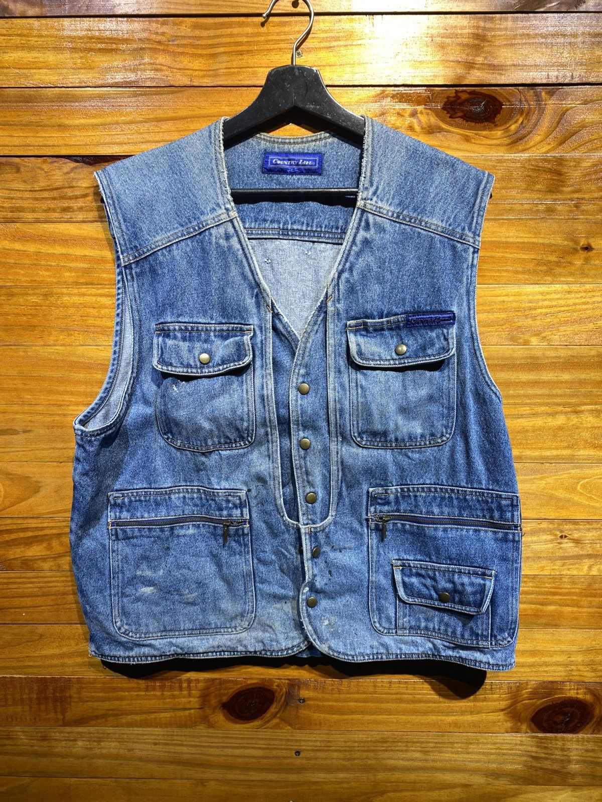 Vintage Vintage Country Life Blue Denim Utility Vest Workwear Style Size US L / EU 52-54 / 3 - 3 Thumbnail