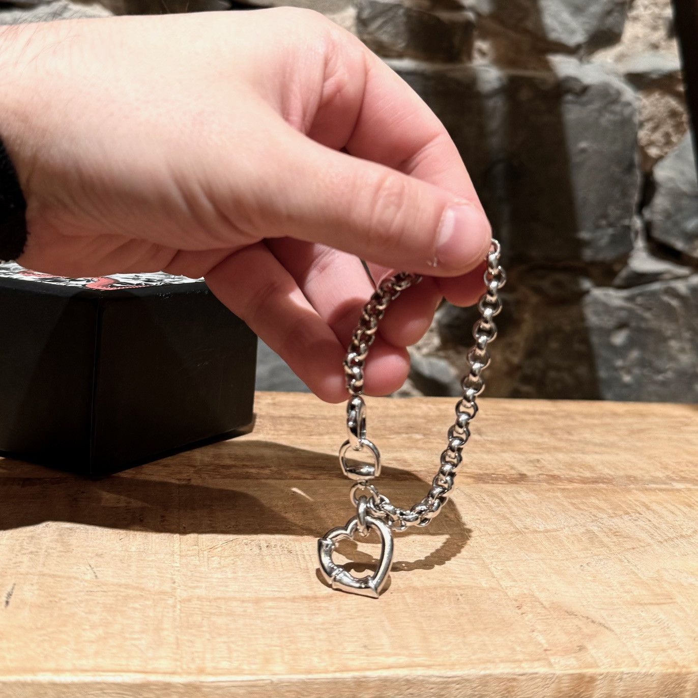 Gucci Gucci 925 Silver Chain Bamboo Heart Charm Bracelet Size ONE SIZE - 2 Thumbnail
