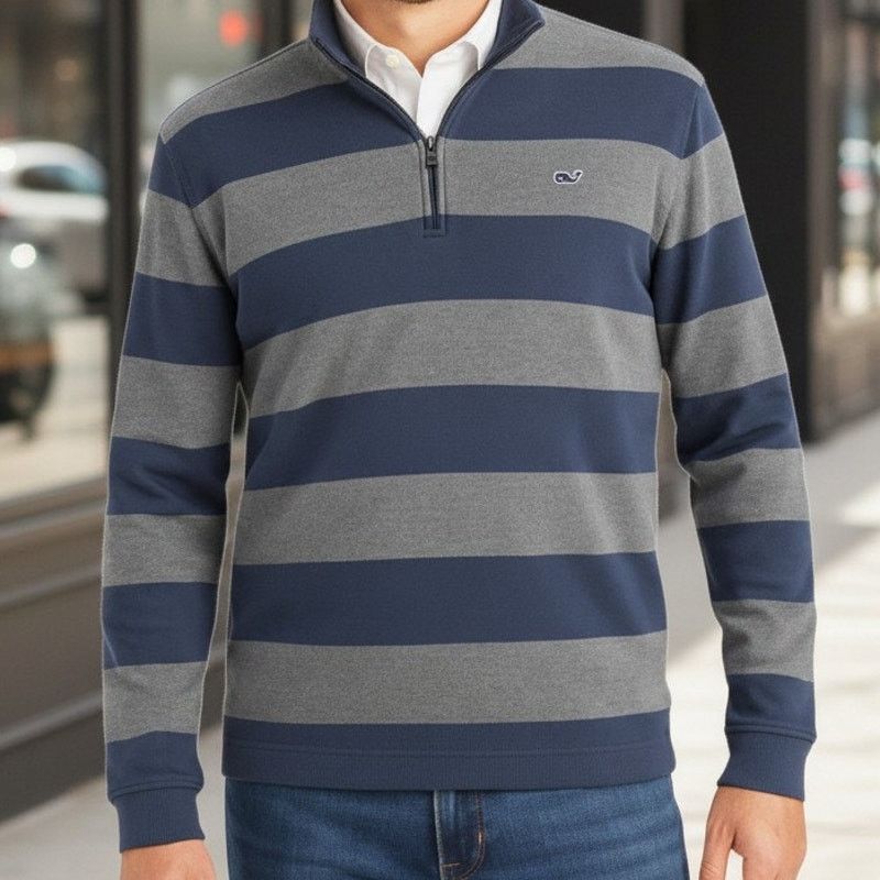 Vineyard Vines VINEYARD VINES Saltwater 1/4 Quarter Zip Sweater L Striped Size US L / EU 52-54 / 3 - 1 Thumbnail