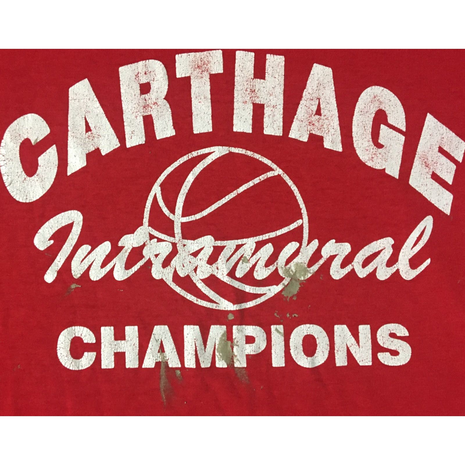 Fruit Of The Loom VINTAGE Carthage Basketball Champs Shirt XXL Red 90s Distressed Paint Grunge Athletics USA School College Mens Size US XXL / EU 58 / 5 - 2 Thumbnail
