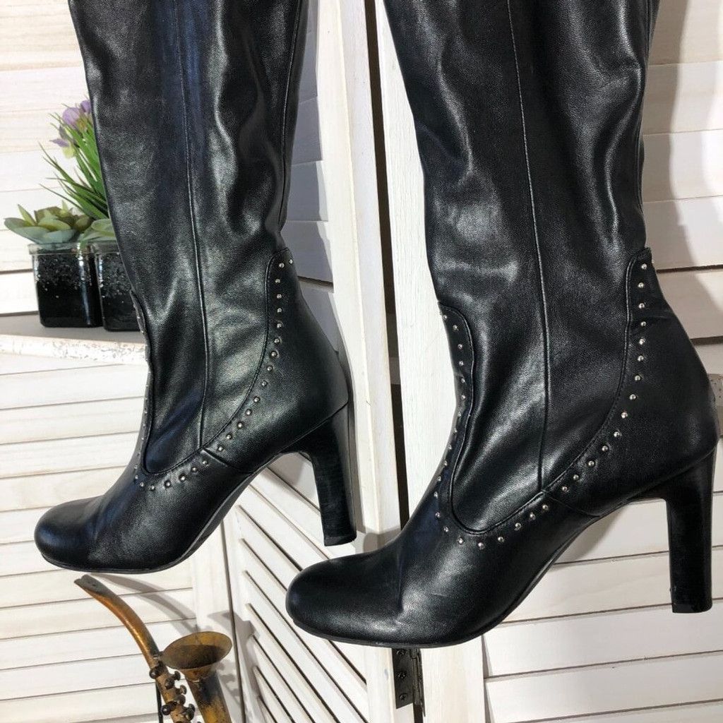 Franco Sarto Franco Sarto over the knee boots black leather studded 9.5 Size US 9 / IT 39 - 6 Thumbnail