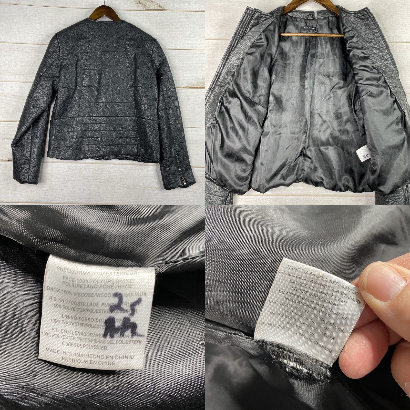 Vintage **Womens Truth Of Touch Black Full Zip Faux Leather Moto Jacket M** User: **Truth Of Touch Women's Black Full Zip Faux Leather Moto Jacket Size M** Size M / US 6-8 / IT 42-44 - 8 Thumbnail