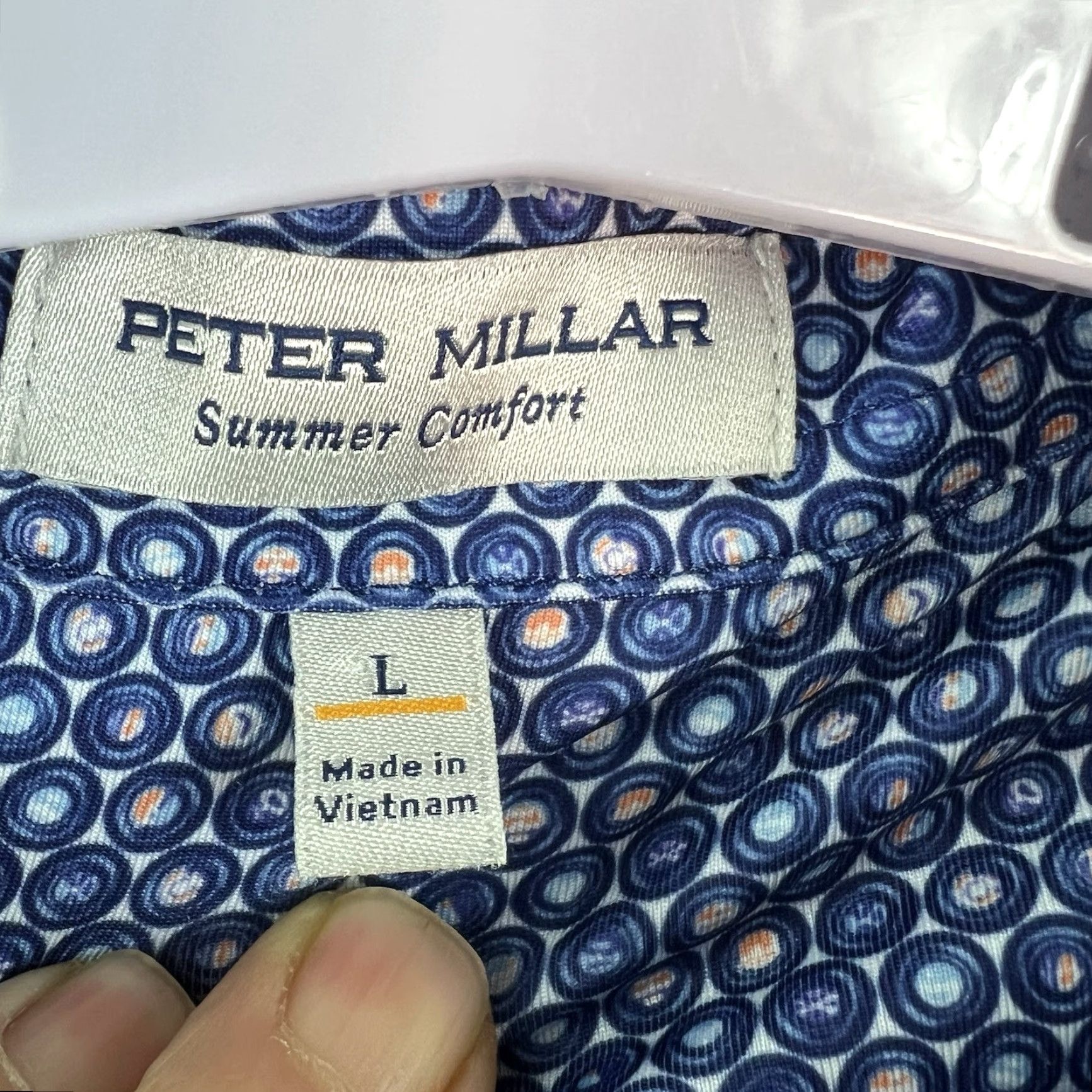 Peter Millar Peter Millar Southern Comfort Polo Mens L Geometric Blue Embroidered Logo Knit Short Sleeve Polo Shirt - Golf, Casual Size US L / EU 52-54 / 3 - 5 Thumbnail