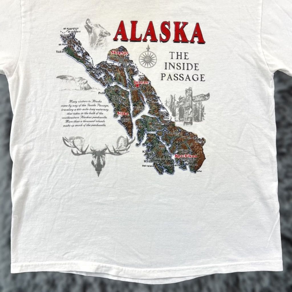 Anvil VINTAGE Alaska Shirt Mens Medium White The Inside Passage 90s Short Sleeve USA Size US M / EU 48-50 / 2 - 1 Thumbnail