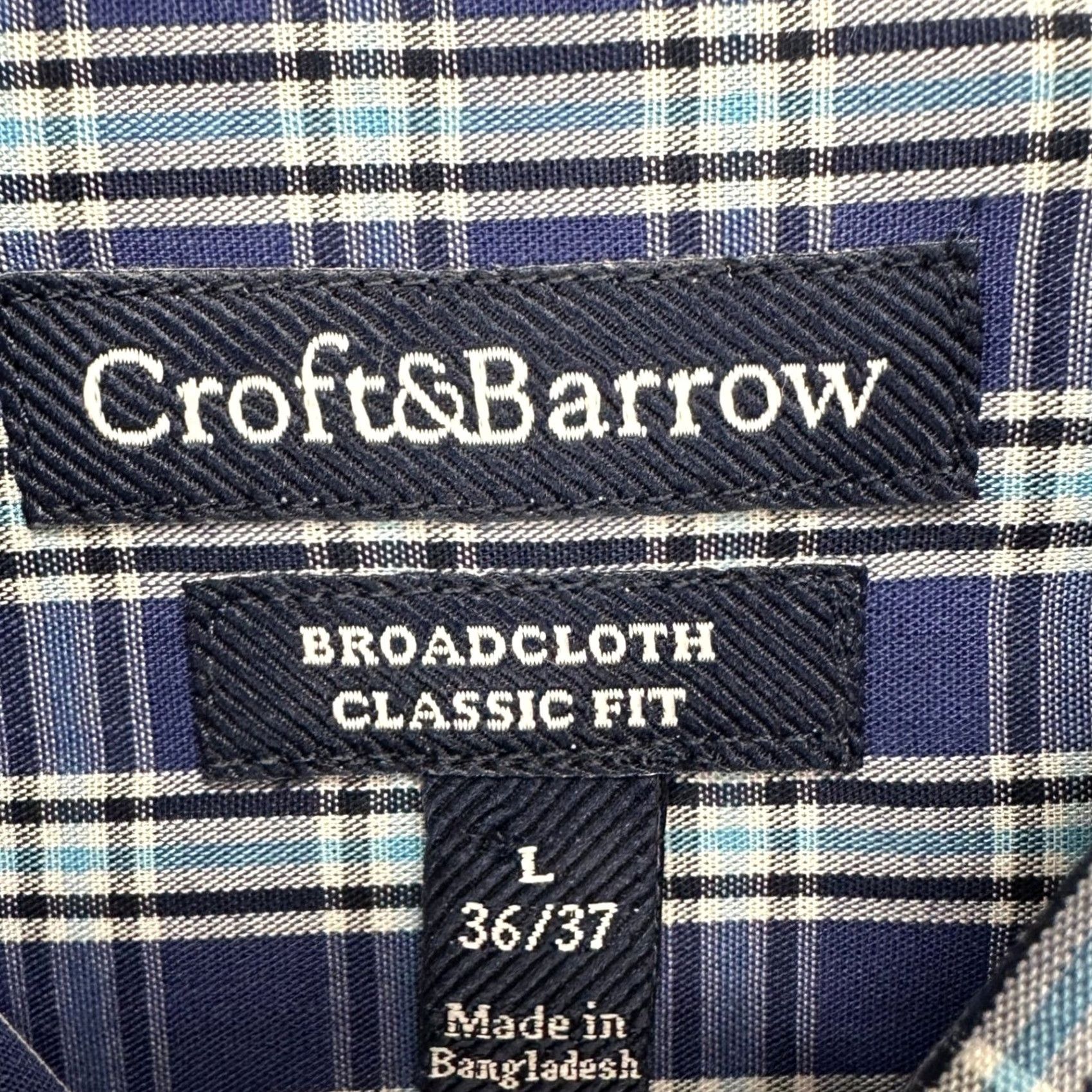 Croft & Barrow VINTAGE Croft Barrow Mens Broadcloth Dress Shirt Large 36-37 Blue Plaid Classic Fit NEW Size 42R - 5 Thumbnail