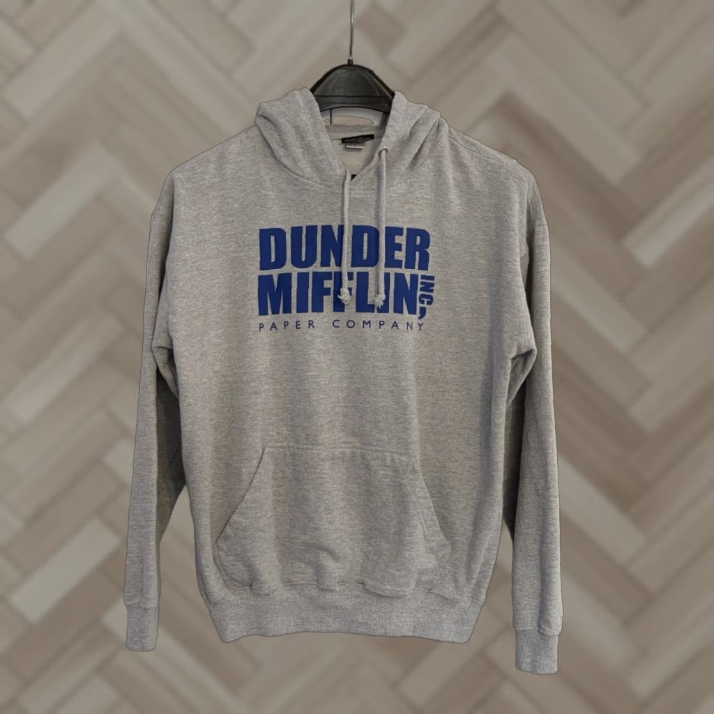 Gildan VINTAGE? No—not vintage. The Office Dunder Mifflin Mens Sweatshirt Hoodie Gray Hooded Pullover sz Large Size US L / EU 52-54 / 3 - 1 Thumbnail