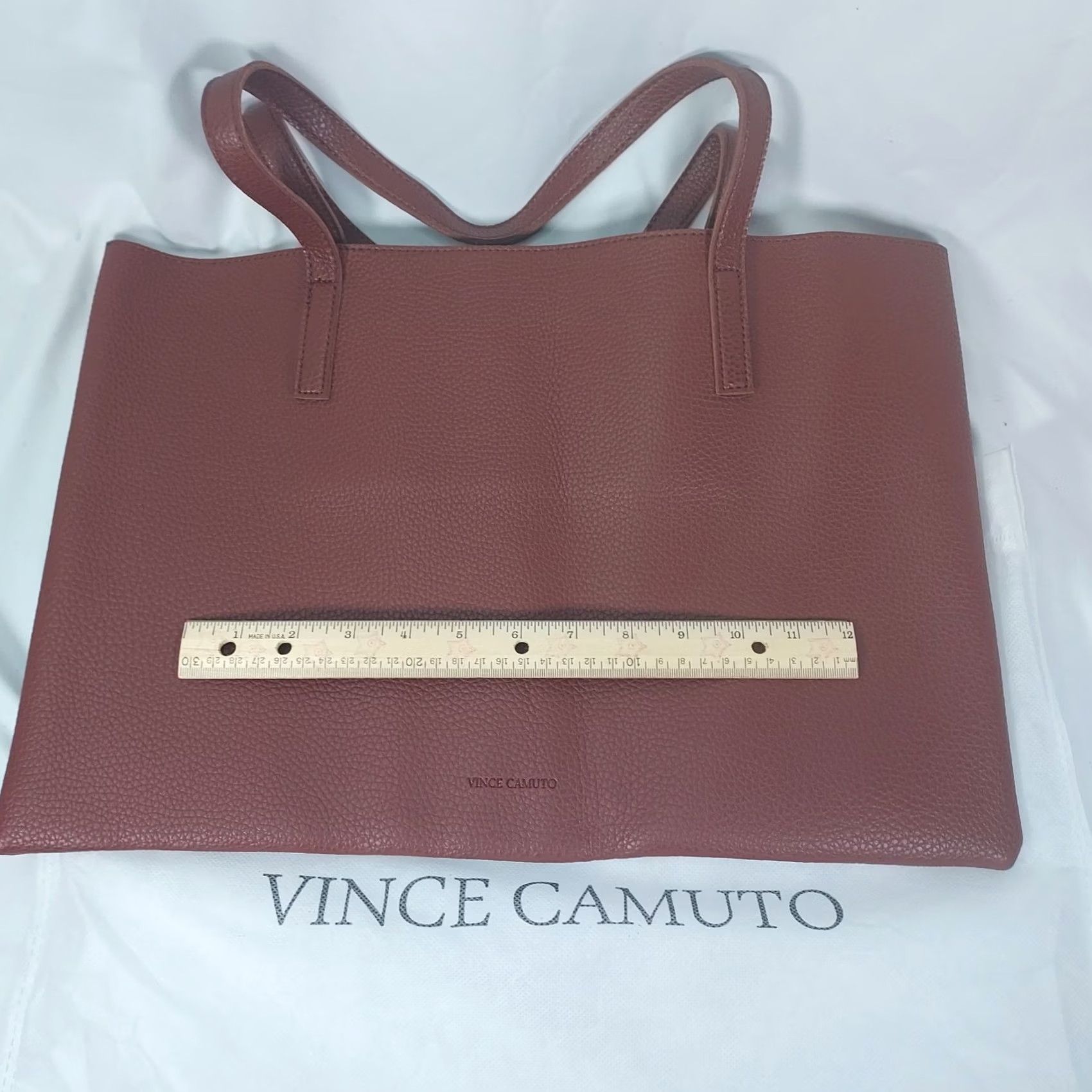 Vince Camuto Vince Camuto Tote Bag Brown Faux Leather with Black Stripe Dust Bag Large Pebbled Inner Pockets Zipper Size ONE SIZE - 4 Thumbnail