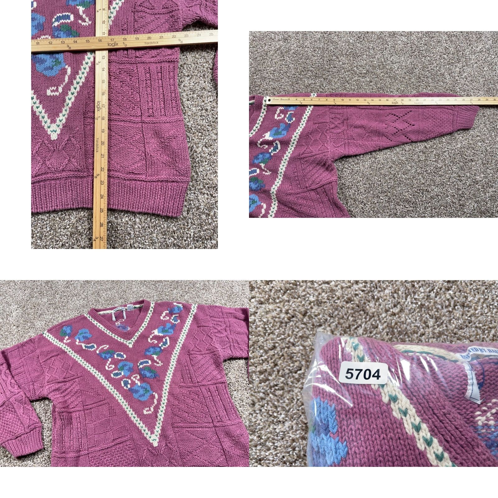 Vintage VINTAGE Women's Sweater XL Pink Paisley Hand Knit V-Neck Heavyweight Cotton Ramie 90s Hippie Retro Womens Size XL / US 12-14 / IT 48-50 - 8 Thumbnail