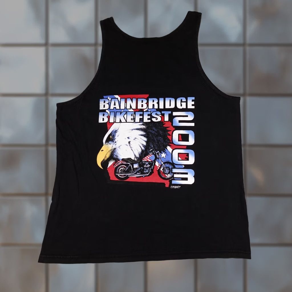 Hanes VINTAGE Hanes Tank Top Shirt Mens XL Black Sleeveless 2003 Eagle Biker Grunge USA Size US XL / EU 56 / 4 - 1 Thumbnail
