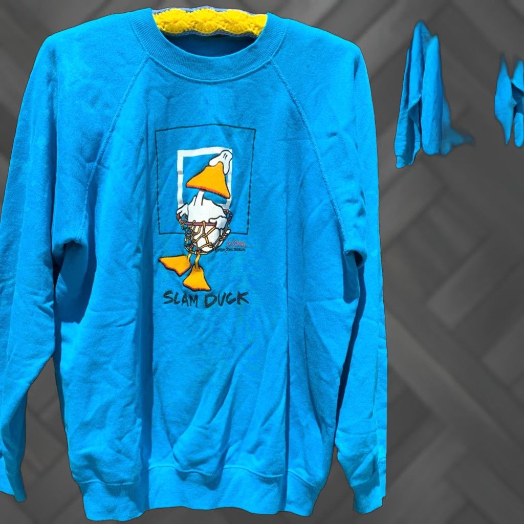 Hanes VINTAGE Hanes Sweatshirt Shirt Men L Blue 80s 1980s Basketball Slam Duck John Baron graphic print Size US L / EU 52-54 / 3 - 1 Thumbnail