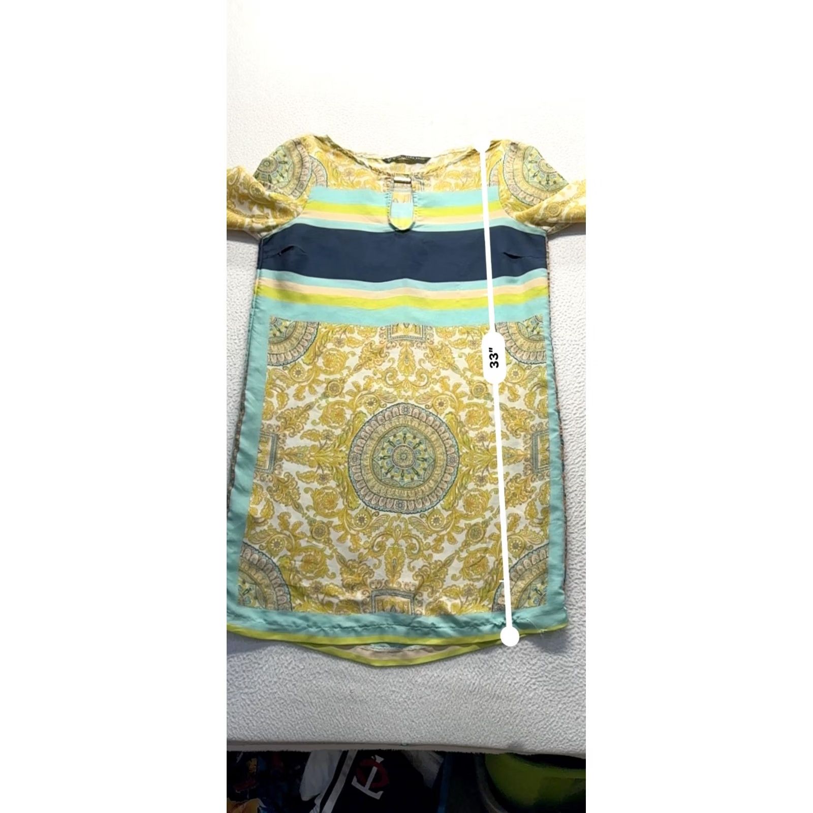 Zara Zara Basic Multicolor Dress Boho Paisley Print - Size M Womens Long Sleeve Shift Polyester Silk Yellow Paisley Bohemian Size M / US 6-8 / IT 42-44 - 6 Thumbnail