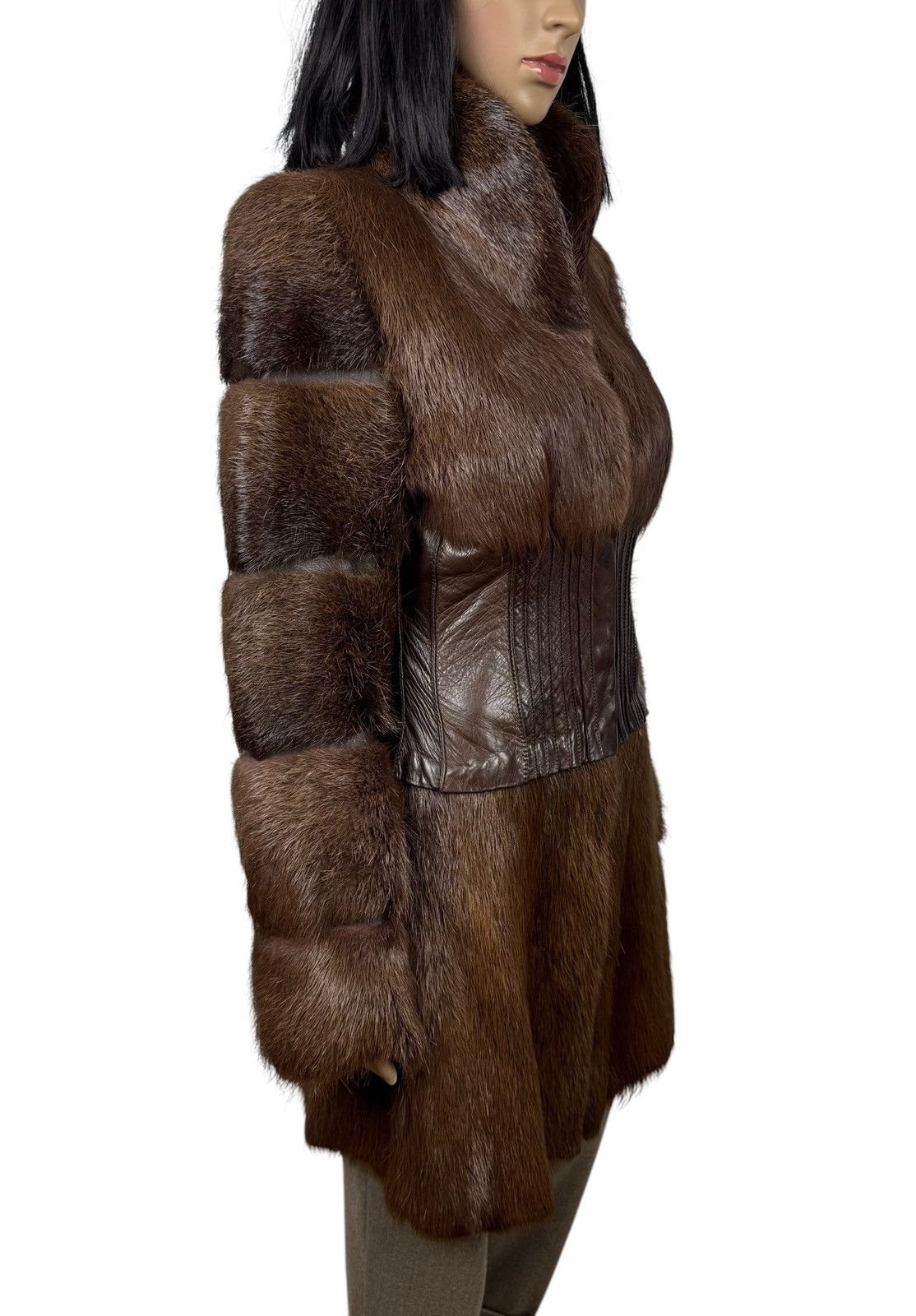 Designer × Genuine Leather Maryna Yaroslavskaya Real Fur Nutria Leather Coat size S Size S / US 4 / IT 40 - 4 Thumbnail