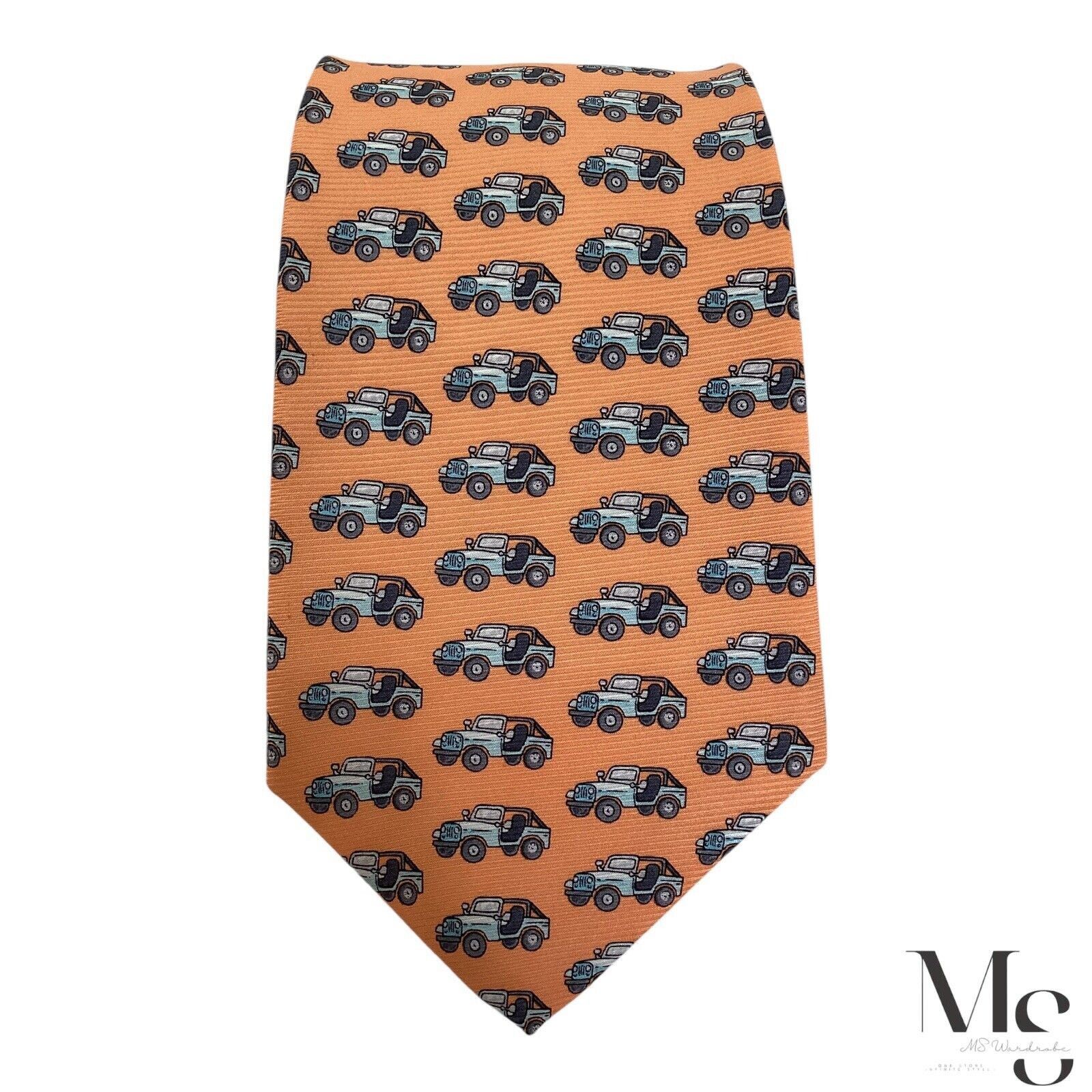 Southern Proper SOUTHERN PROPER Salmon Cars Print Silk Tie Made In USA W: 3. Size ONE SIZE - 3 Thumbnail