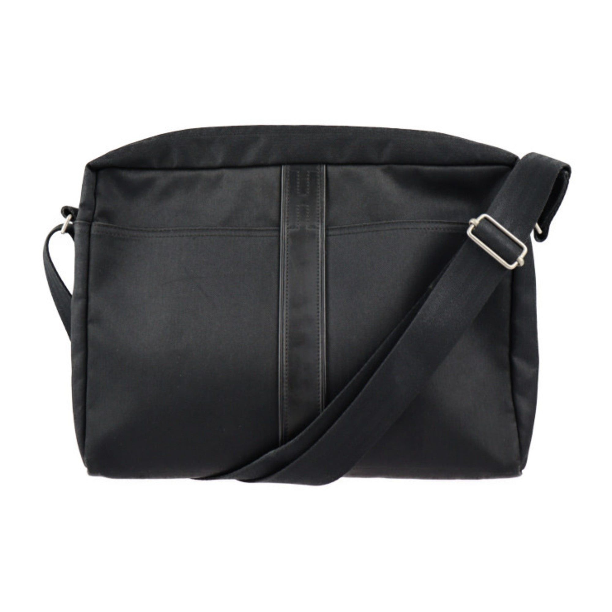 image of Hermes Acapulco Bassas Shoulder Bag Toile Chevron Leather Black Silver Metal Fittings Diagonal Mess