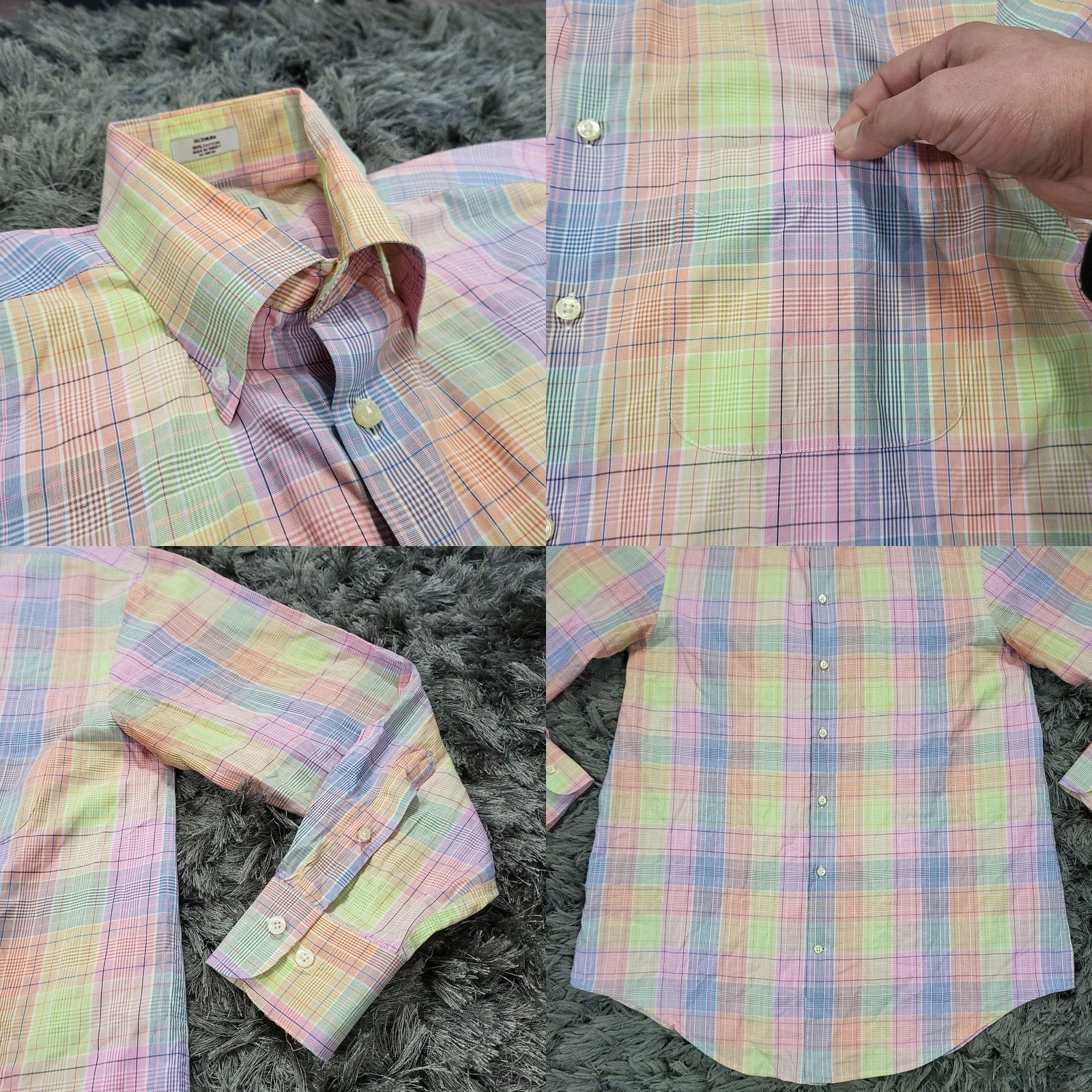 Peter Millar Shirt Mens Medium Yellow Blue Plaid Long Sleeve Button Down Flaw