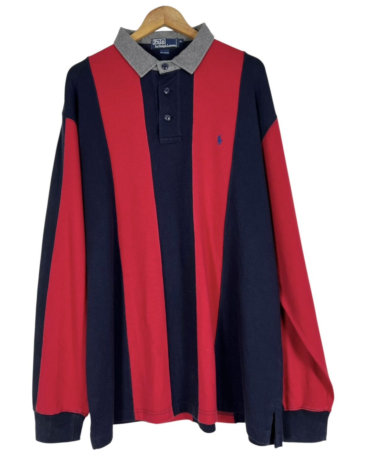 90s Vintage Polo RL Bold Rugby Polo Red/Navy XL